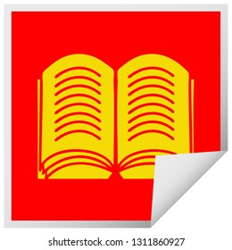 quadratischer Aufkleber auf einem offenen Buch