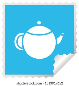 square peeling sticker cartoon of a red tea pot