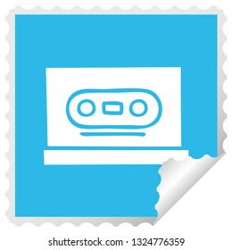 square peeling sticker cartoon of a retro cassette