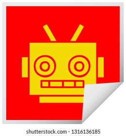 caricatura de pegatina de pelado cuadrado de la cabeza de un robot