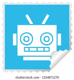 caricatura de pegatina de pelado cuadrado de la cabeza de un robot