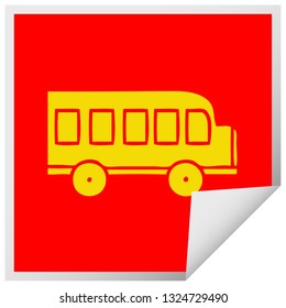 square peeling sticker cartoon of a school bus