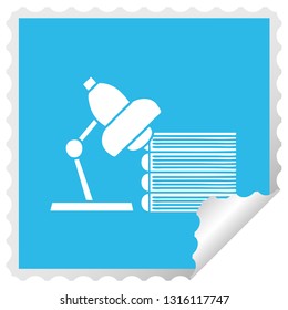 square peeling sticker cartoon of a study books and lamp