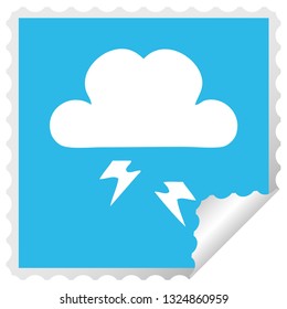 square peeling sticker cartoon of a thunder cloud
