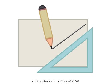 Square and pencil drawing line on paper
