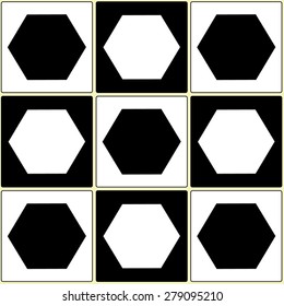 Square pentagon black white seamless pattern, background and texture