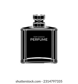 Square perfume bottle black fill icon, perfume glass bottle packaging vector illustration in trendy style. Popular perfume spray for men in the world. Top choice of editable graphic resources svg