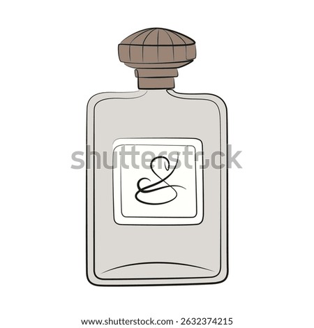Square perfume bottle vector illustration. Eau de toilette packaging. Vector hand drawn Perfume. Sketch drawing for print, web, mobile isolated on white background.