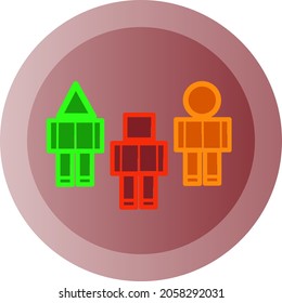 Square person icon with triangular, round and square head. Vector design illustration.