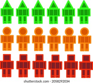 Square person icon with triangular, round and square head. Vector design illustration.