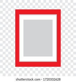 square Personalized photo frame template in red no shadows on transparent background. vector illustration.