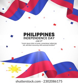 Square Philippine independence day background with waving flag