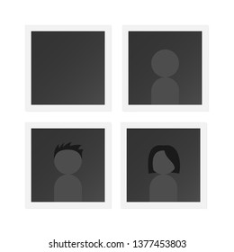 Square photo card with male and female avatars. Vector flat illustration.