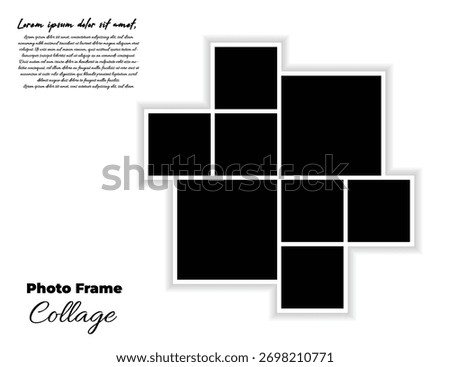 Square Photo Frame Collage Template with Balanced Grid Layout and Text Area