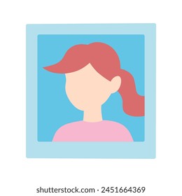 Square photo frame photograph, girl portrait snapshot flat vector illustration.