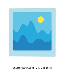 Square photo frame photograph, mountains and sun landscape snapshot flat vector illustration.