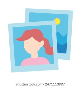 Square photo frame photographs, instant camera photographic prints flat vector.