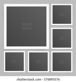 Square photo frame set mock up with shadow. Vector illustration