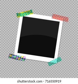 Square Photo Frame. The Photo Was Stuck On A Ridiculous Scotch Tape. Vector Illustration EPS 10.