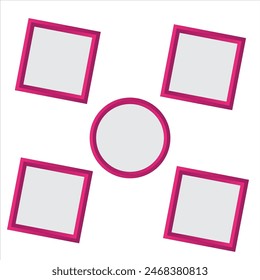 Square photo frame template in colorful shadows on transparent background. Photo and Painting frame, children picture frame icon set.