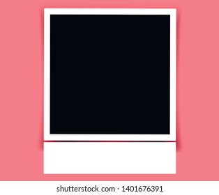 A square photo frame template with empty black space for your images and a white frame around the edge. A photoframe and a white sticker under it for notes and reminders.