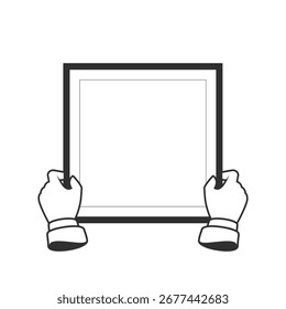 Quadratische Fotorahmenvorlage einzeln in Menschenhand. Schwarze, weiße und braune leere Bilderrahmen für Bild oder Text. Modernes Design-Element für Ihr Produkt-Mock-up oder Präsentation. 