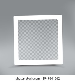 Square photo frame template on gray background. Holiday celebration white photography frame shape with rounded corners. Empty picture snapshot mockup