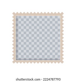 Square photo frame with zigzag edge. Fabric sample or Textile swatch with shadow. Vector Blank Template on transparent. EPS10. 