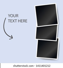 Square photo frames on a bright background