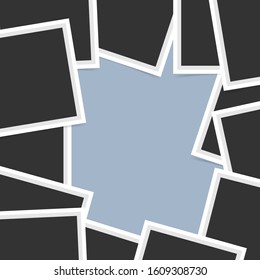 Square photo frames on a bright background