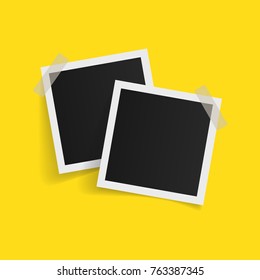 Square photo frames on sticky tape on white background. Vector illustration.