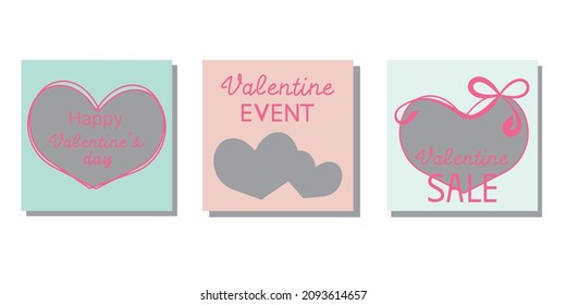 Square photo frames for Valentine event. Happy Valentine's day vector template. Vector illustration.