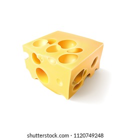 A square piece of cheese. Isolated vector cheese with large holes. Illustration