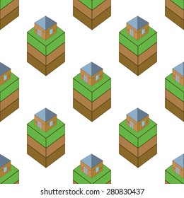 Square piece of ground with house, repeated on white