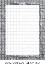 a square piece of paper on a grid background, Black and white Grunge photo frame, Grunge border background. Abstract vintage grunge round stock brush album element, square vector template 