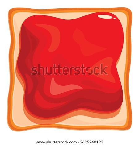 Square piece of toast with a generous amount of strawberry jam spread over it