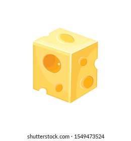 Square pieces of cheese in vector. Cartoon illustration of healthy dairy products. Icon of cheese isolated on a white background. Flat yellow milk food symbol for web site design, mobile app. Diet