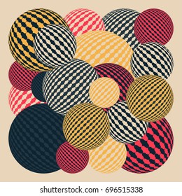 a square of piled balloons in yellow and red shades