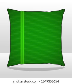 Square Pillow Design With Green Leaf Banana Graphic Line, Sublimation Printed Vector