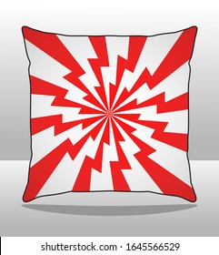 Square Pillow Design With Red Swirl Lightning Graphic Line, Sublimation Printed Vector.