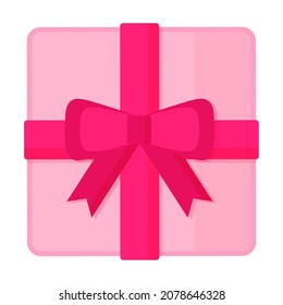 Square pink box of chocolates with bow for Valentine's Day.