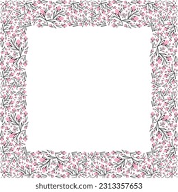 Square pink vibrant floral frame, bright frame with pink tulip flowers