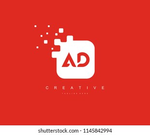 Square Pixel AD Letter Vector Logo Design