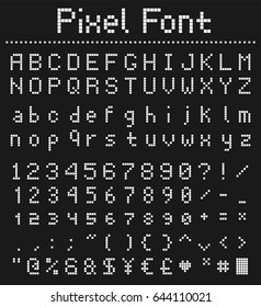 square pixel font, videogame alphabet in retro style