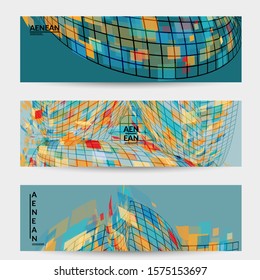 Square pixel mosaic distorted shape. Transparent overlapping squatters create dynamic movement effect. Abstract air balloon vector background.