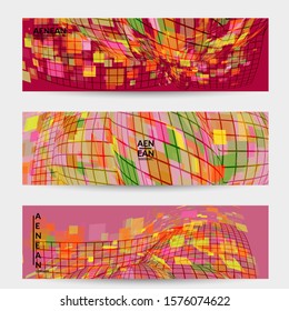 Square pixel mosaic distorted shape. Transparent overlapping squatters create dynamic movement effect. Abstract air balloon vector background.