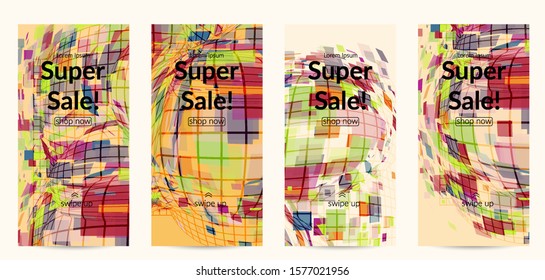 Square pixel mosaic distorted shape. Transparent overlapping squatters create dynamic movement effect. Abstract air balloon vector background.