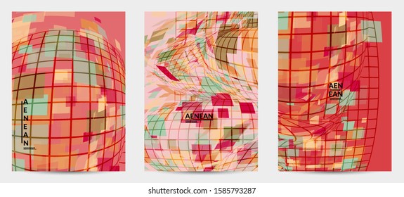 Square pixel mosaic distorted shape. Transparent overlapping squatters create dynamic movement effect. Abstract air balloon vector background.