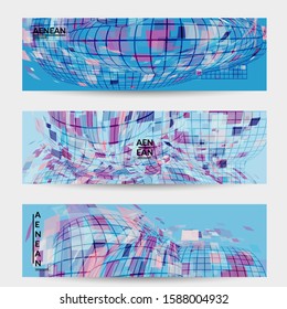 Square pixel mosaic distorted shape. Transparent overlapping squatters create dynamic movement effect. Abstract air balloon vector background.