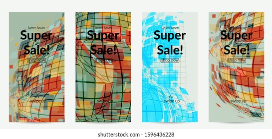 Square pixel mosaic distorted shape. Transparent overlapping squatters create dynamic movement effect. Abstract air balloon vector background.